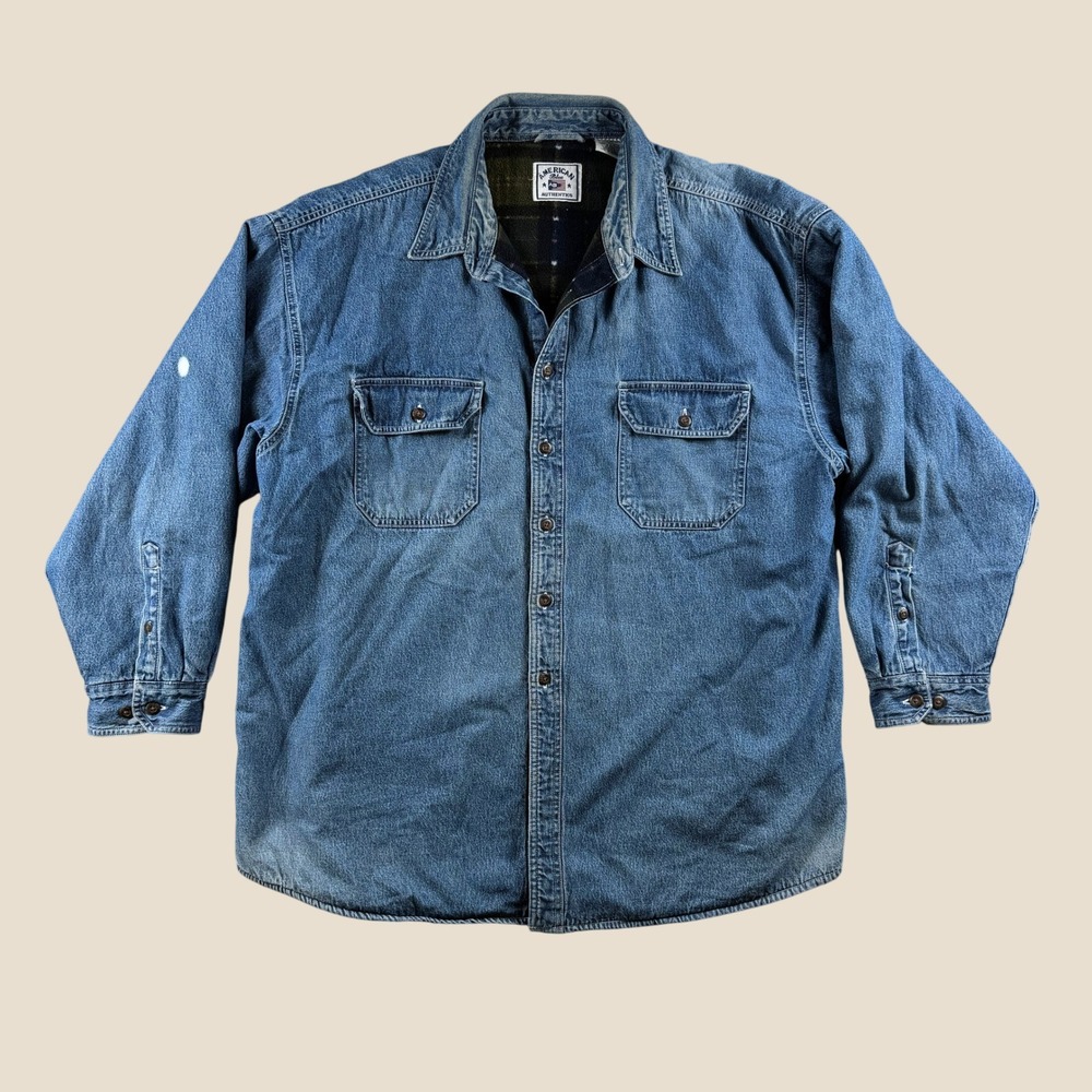 American Blue Denim Shirt Jacket Men XXL Warm Fleece Lined Barn Chore Workwear